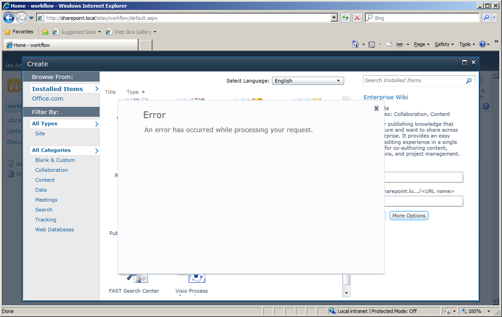 Error while creating a Enterprise Wiki sub site in ...