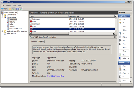 Walkaround for common “TaxonomyPicker.ascx” error in Windows Event Log ...
